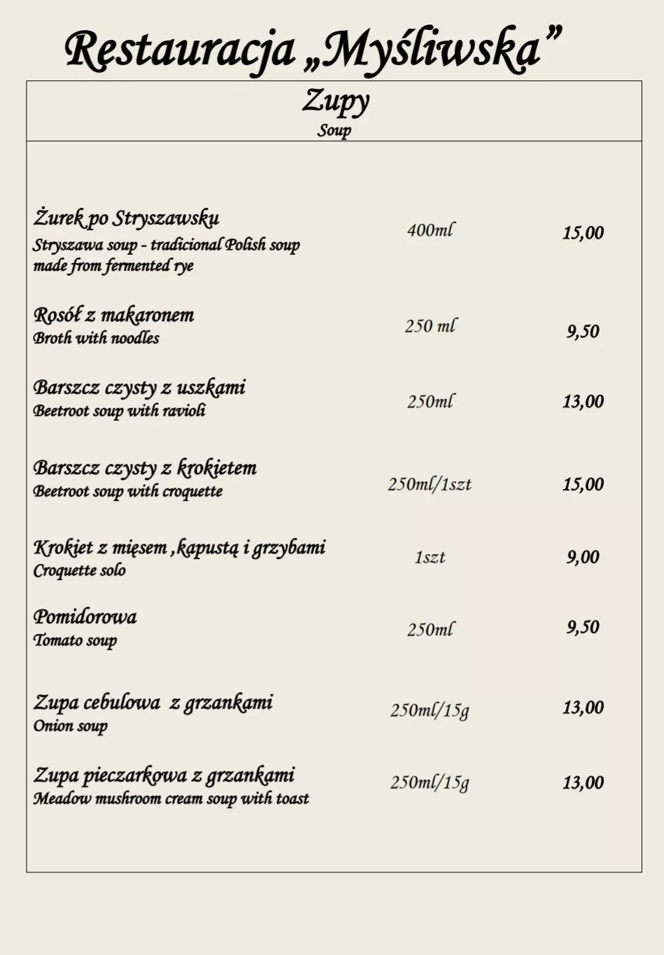 menu - zupy